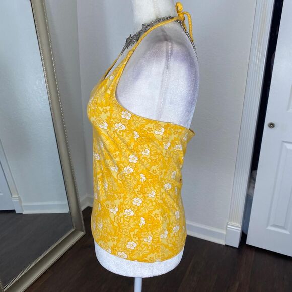 Arizona Y2K Yellow White Boho Hawaii Flower Halter Top Plus Size XL - Picture 5 of 8